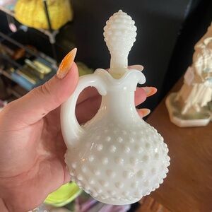 White milk glass Hobnail Glass Decanter